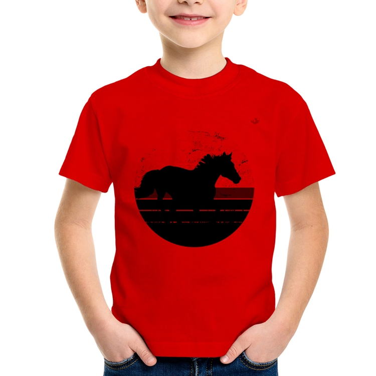 Camiseta Infantil Cavalo Vintage Sunset - Vermelha