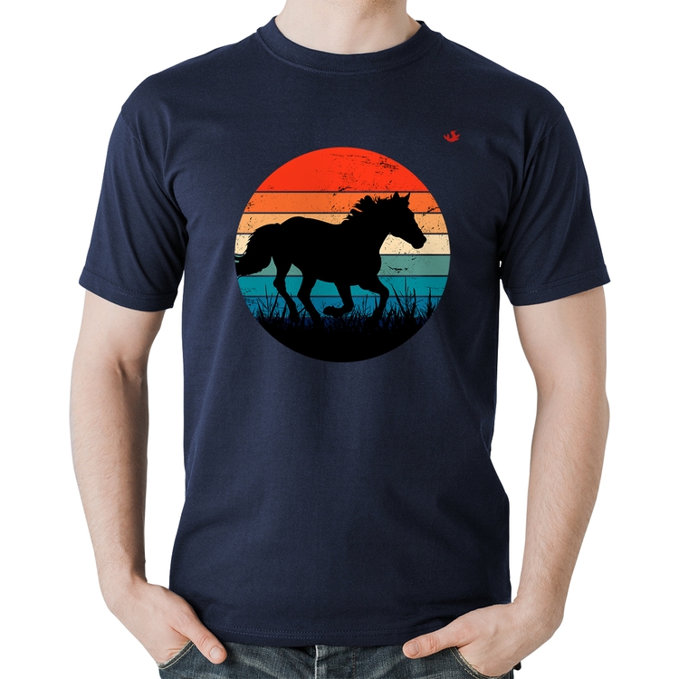 Camiseta Algodão Cavalo Vintage Sunset - Marinho