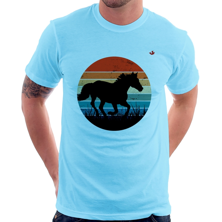Camiseta Cavalo Vintage Sunset - Azul Bebê
