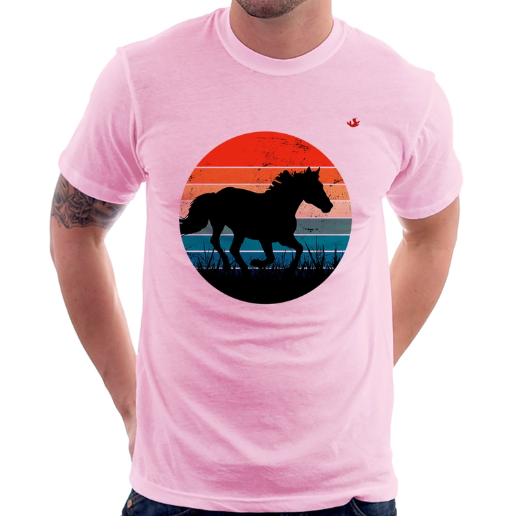 Camiseta Cavalo Vintage Sunset - Rosa Bebê