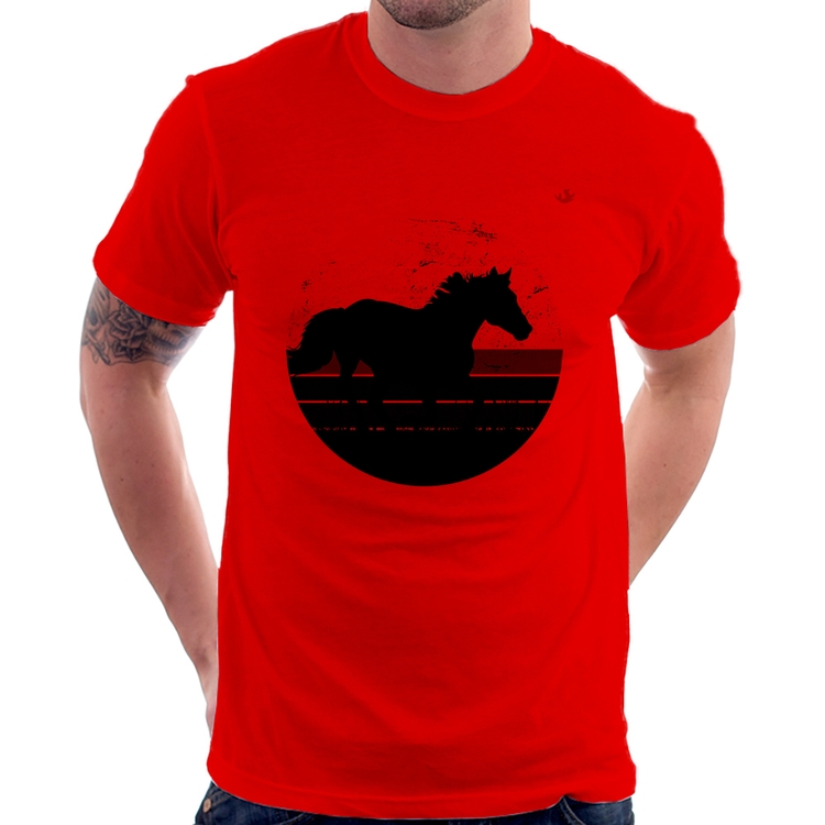 Camiseta Cavalo Vintage Sunset - Vermelha