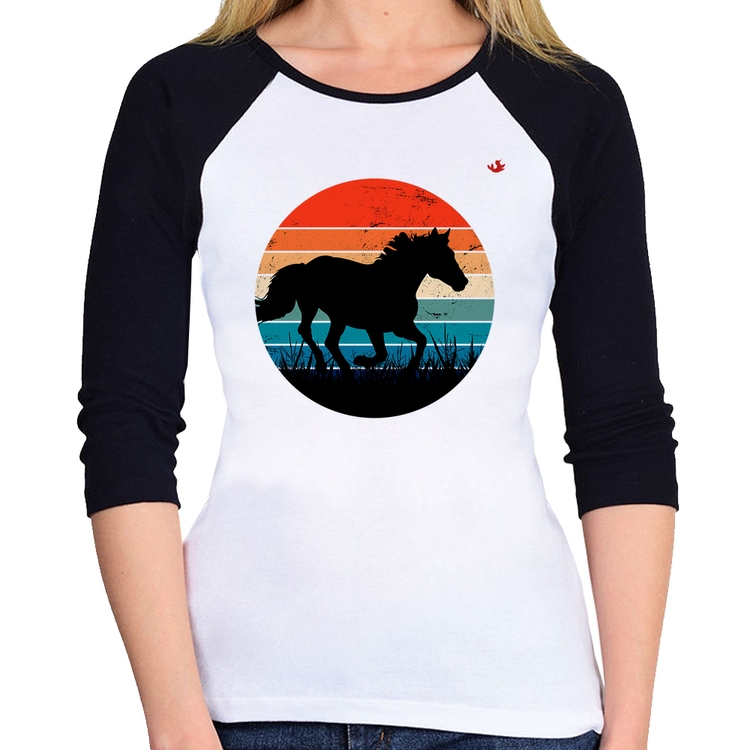 Baby Look Raglan Cavalo Vintage Sunset Manga 3/4