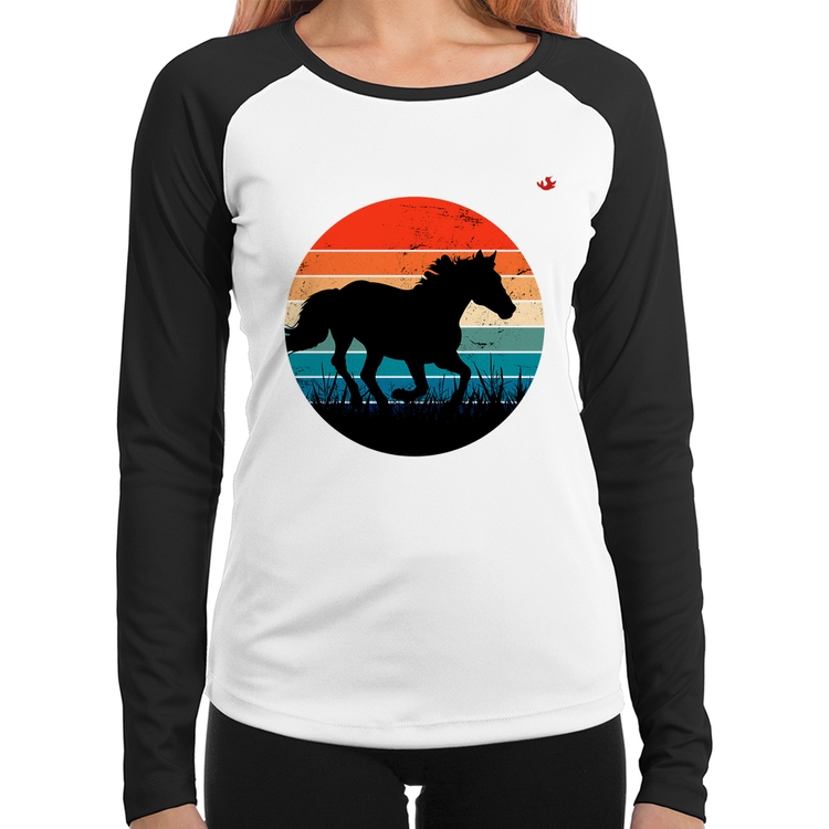 Baby Look Raglan Cavalo Vintage Sunset Manga Longa