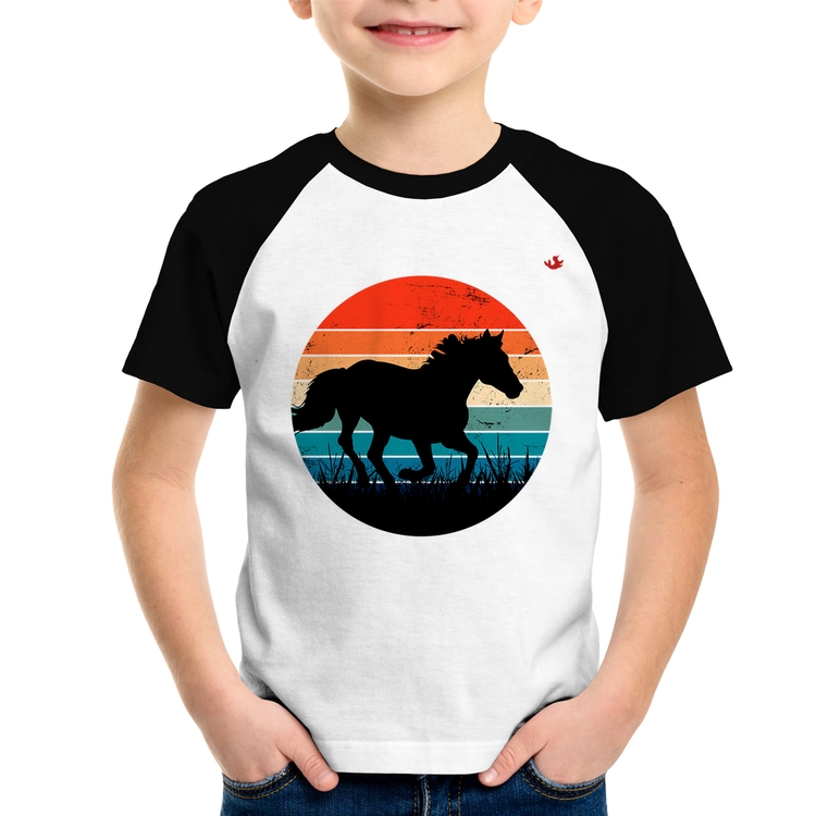 Camiseta Raglan Infantil Cavalo Vintage Sunset