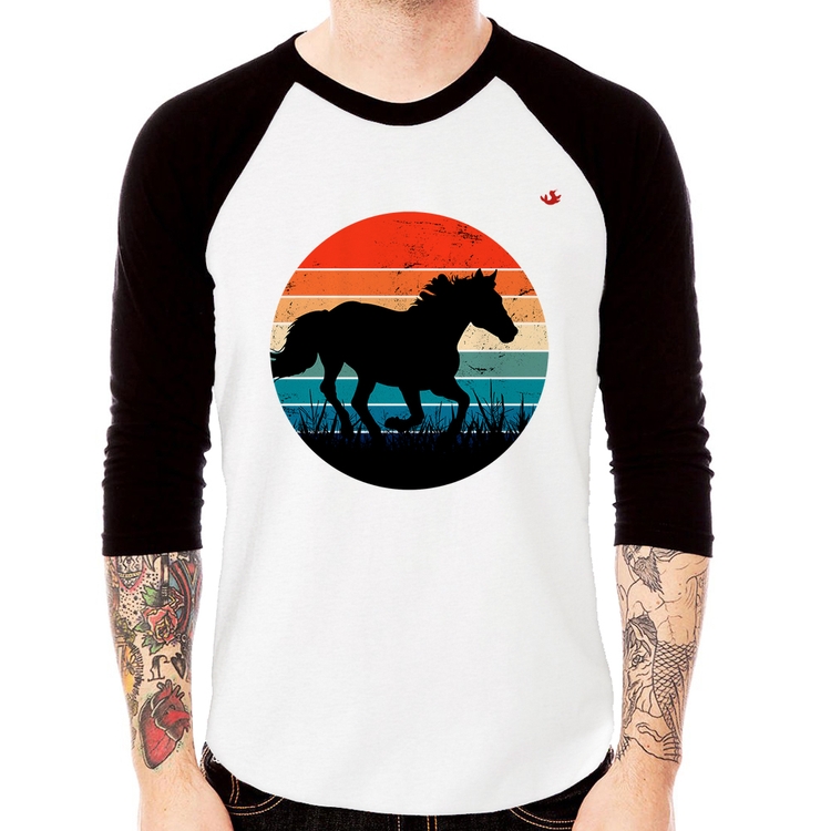 Camiseta Raglan Cavalo Vintage Sunset Manga 3/4