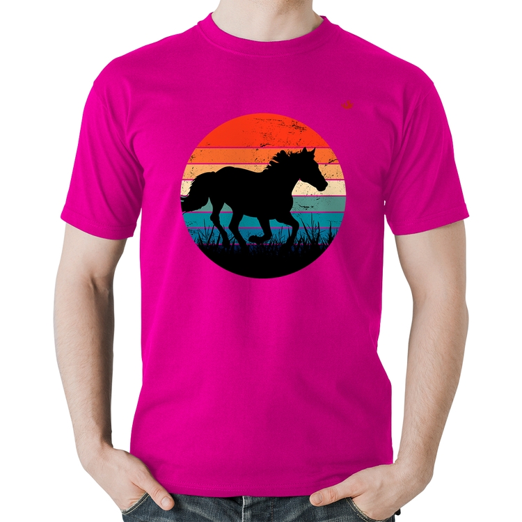 Camiseta Algodão Cavalo Vintage Sunset - Rosa
