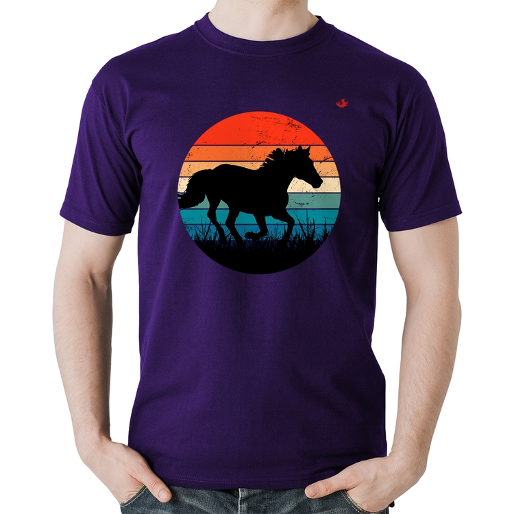 Camiseta Algodão Cavalo Vintage Sunset - Roxa