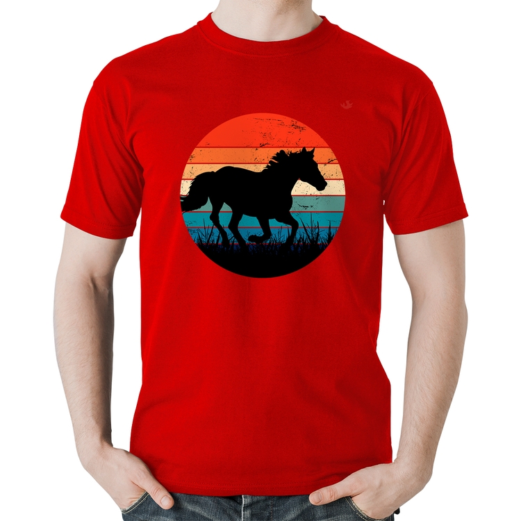Camiseta Algodão Cavalo Vintage Sunset - Vermelha