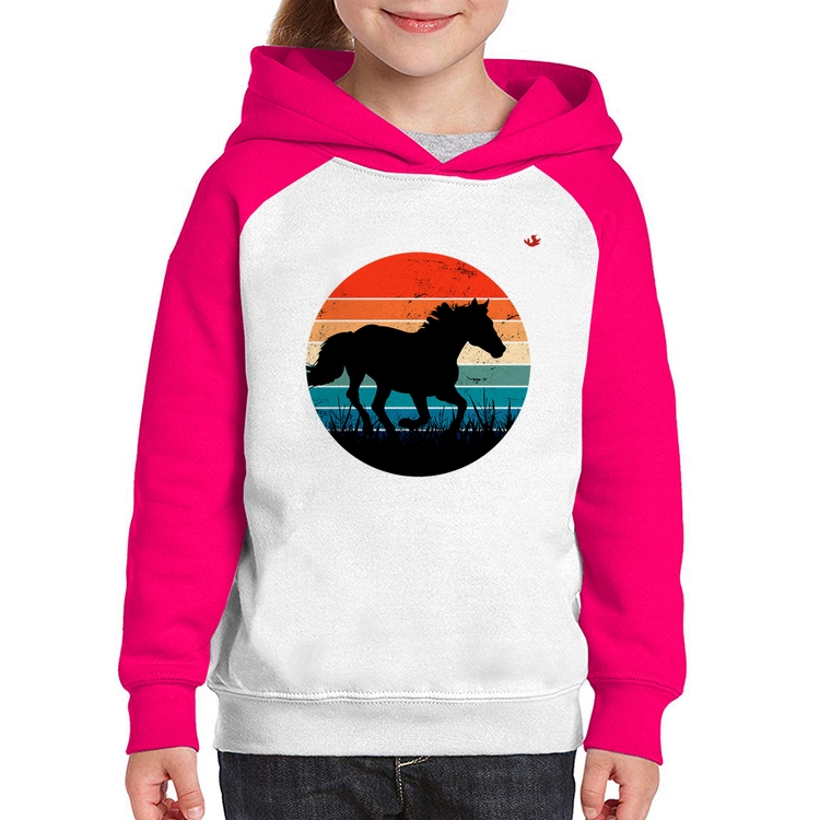 Moletom Infantil Cavalo Vintage Sunset - Branco/Rosa