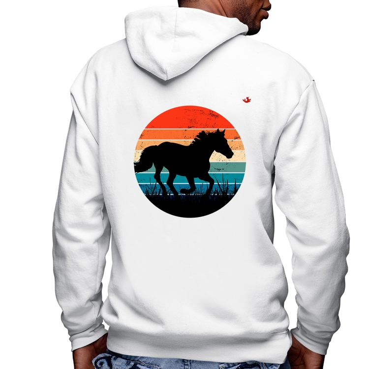 Blusa Moletom Cavalo Vintage Sunset Masculina com Capuz e Zíper - Branca