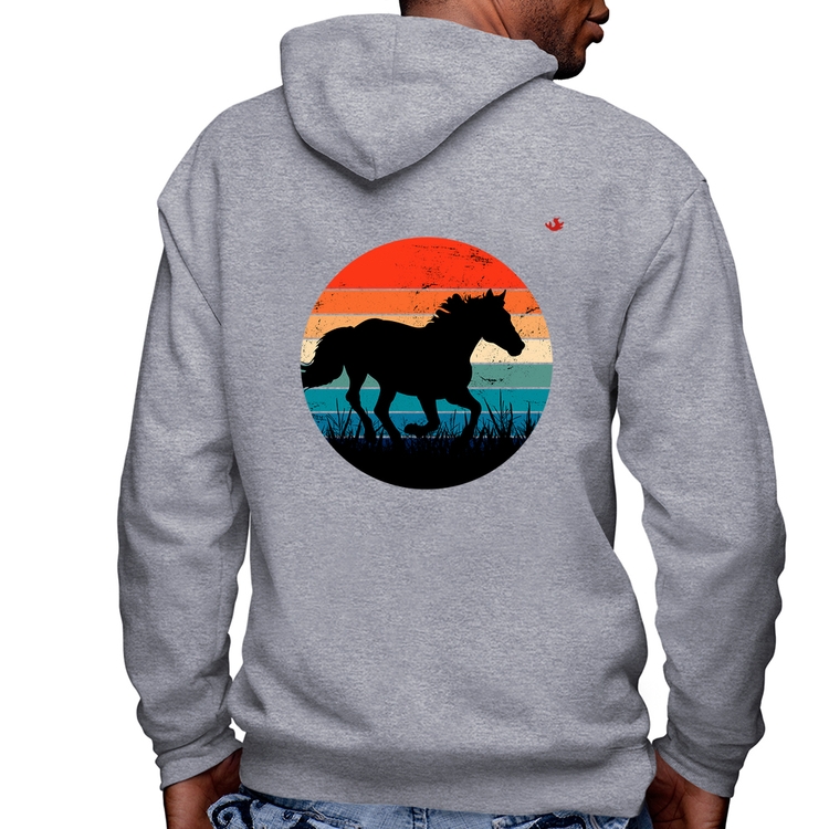 Blusa Moletom Cavalo Vintage Sunset Masculina com Capuz e Zíper - Mescla