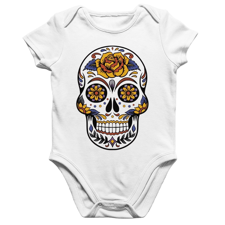 Body Bebê Algodão Caveira Mexicana - Branco