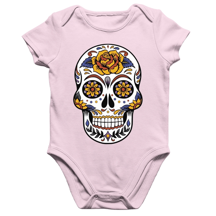 Body Bebê Algodão Caveira Mexicana - Rosa Bebê