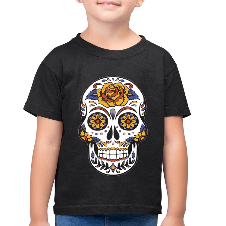 Camiseta Algodão Infantil Caveira Mexicana