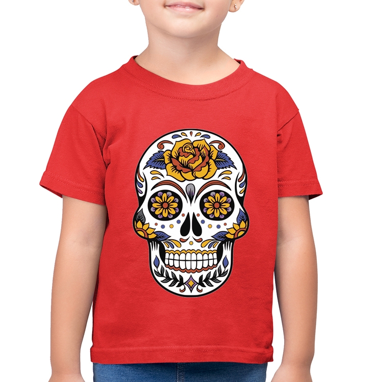 Camiseta Algodão Infantil Caveira Mexicana - Vermelha