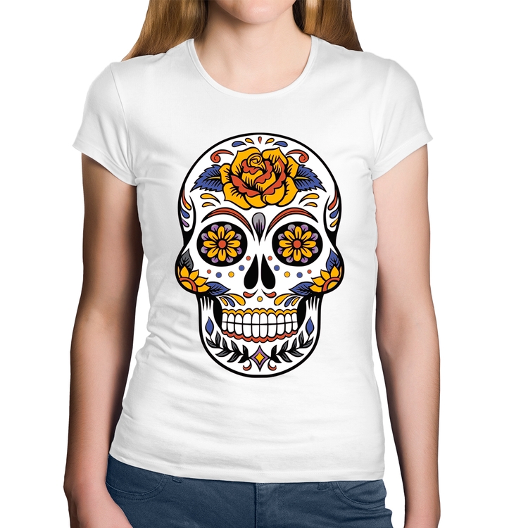 Baby Look Algodão Caveira Mexicana - Branca