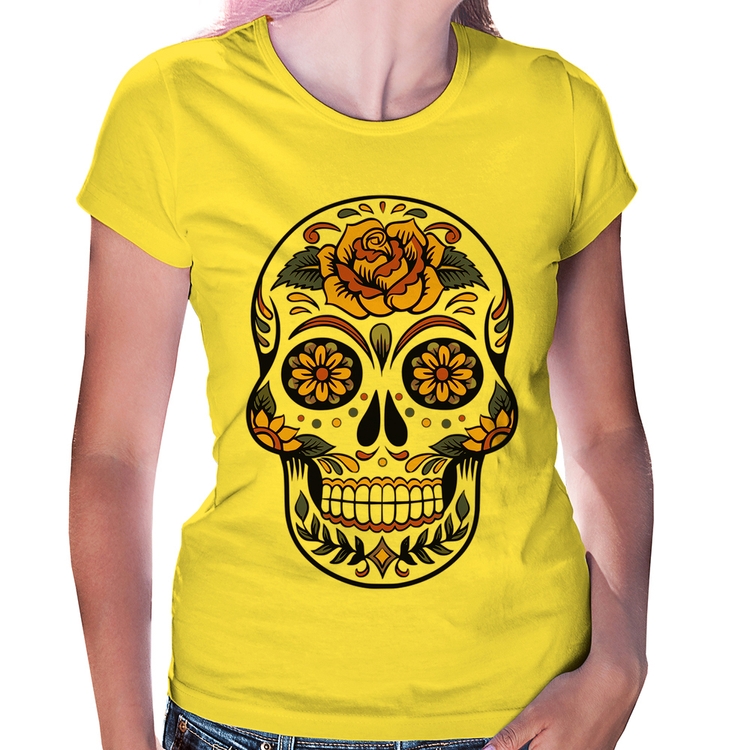Baby Look Caveira Mexicana - Amarela
