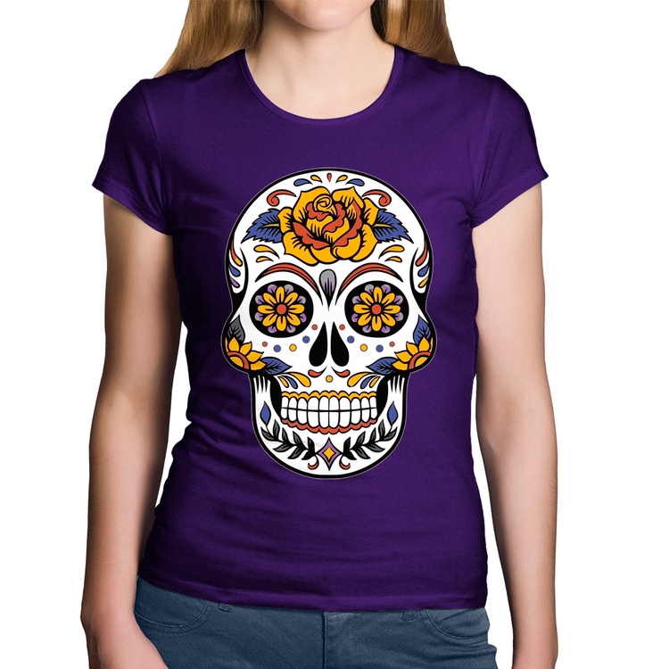 Baby Look Algodão Caveira Mexicana - Roxa