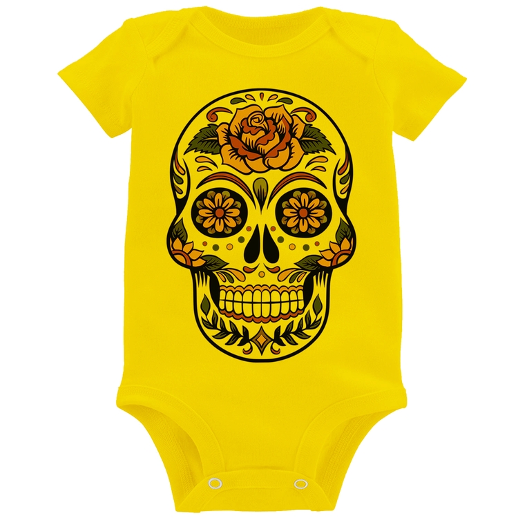 Body Bebê Caveira Mexicana - Amarelo