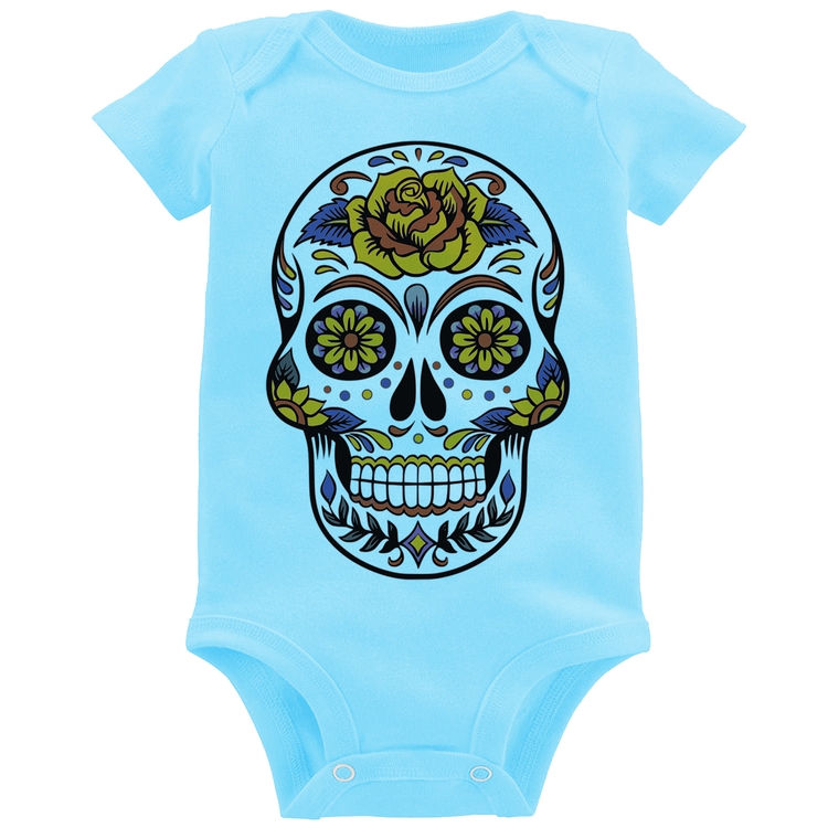 Body Bebê Caveira Mexicana - Azul Bebê