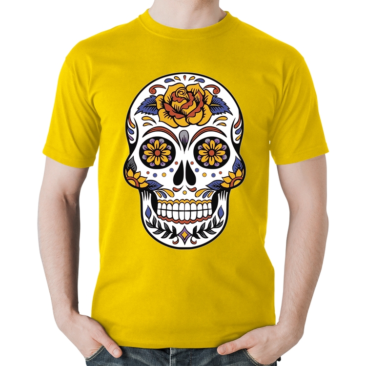 Camiseta Algodão Caveira Mexicana - Amarela
