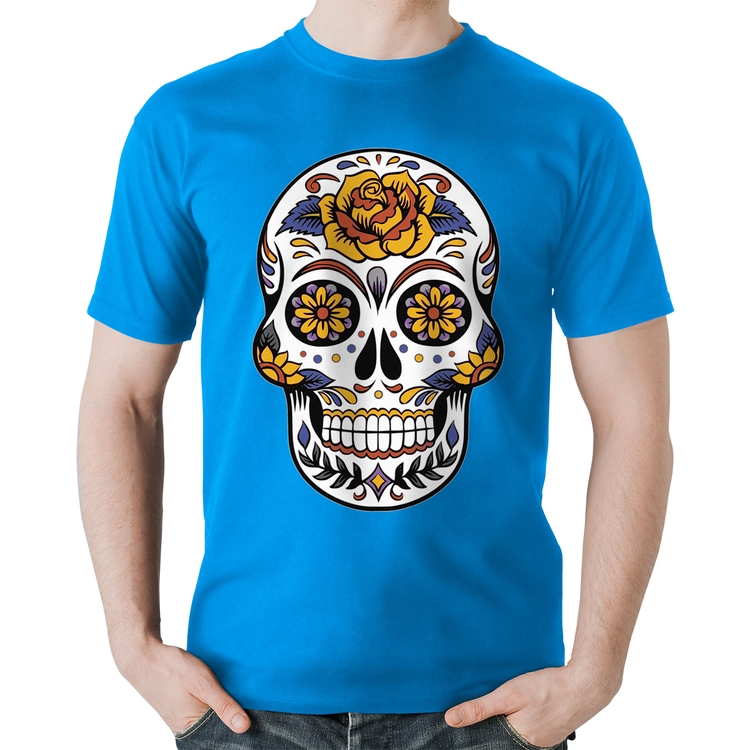 Camiseta Algodão Caveira Mexicana - Azul
