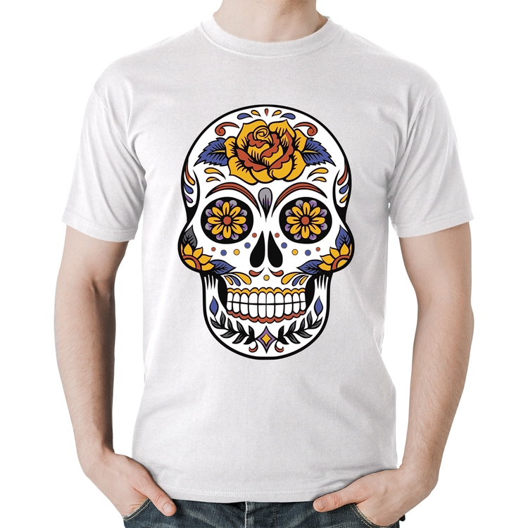 Camiseta Algodão Caveira Mexicana - Branca