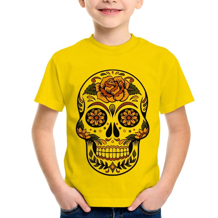 Camiseta Infantil Caveira Mexicana - Amarela