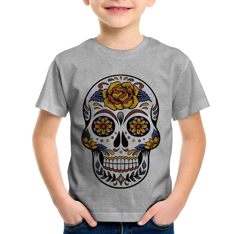 Camiseta Infantil Caveira Mexicana - Cinza