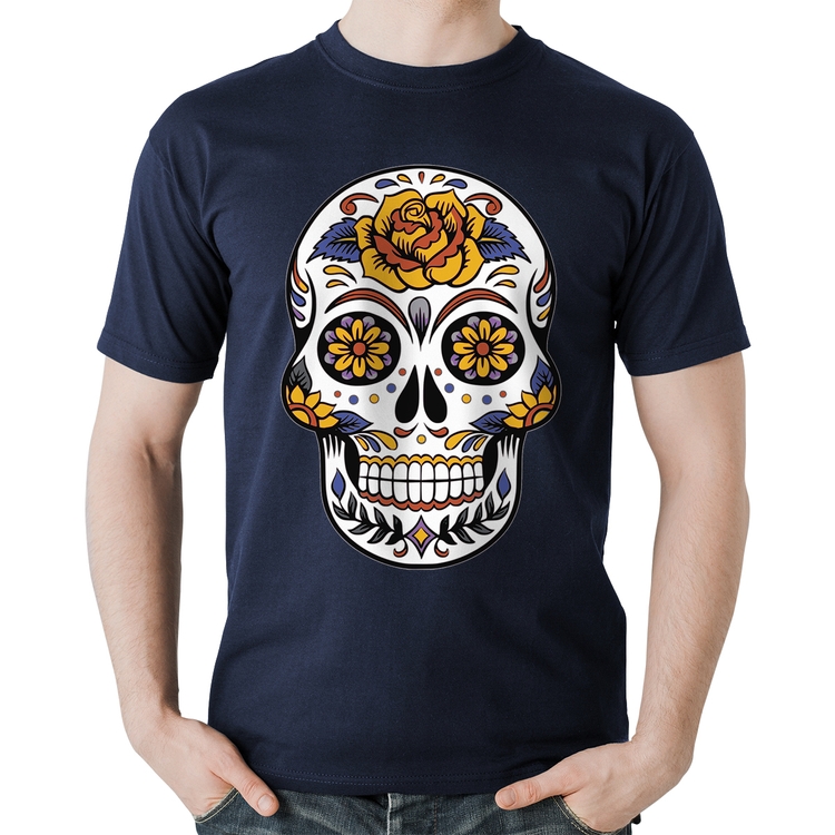 Camiseta Algodão Caveira Mexicana - Marinho