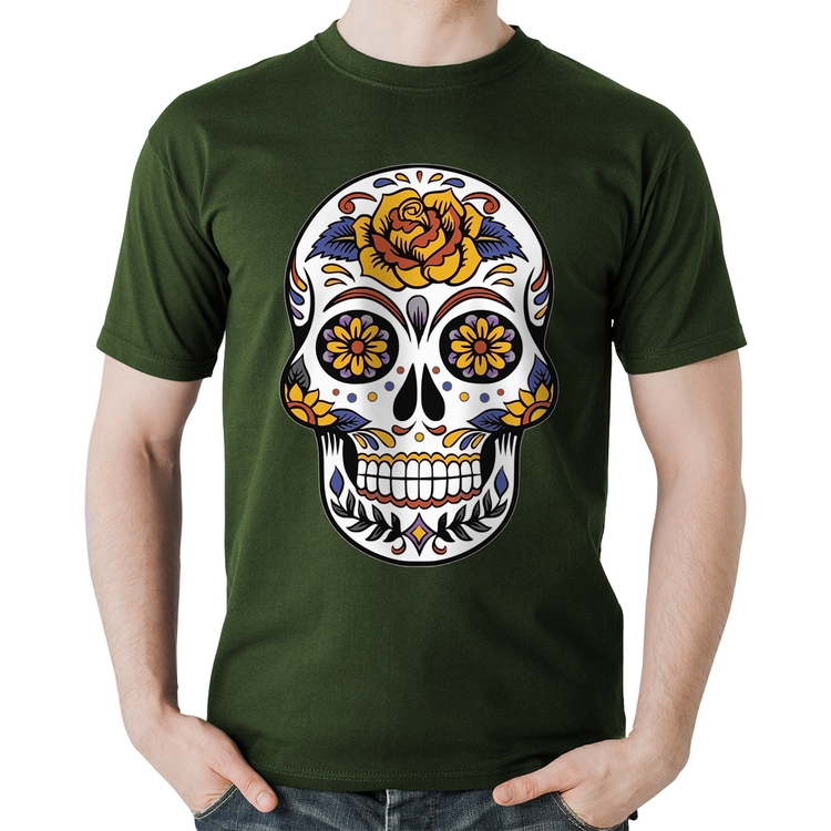 Camiseta Algodão Caveira Mexicana - Musgo