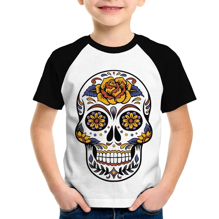 Camiseta Raglan Infantil Caveira Mexicana