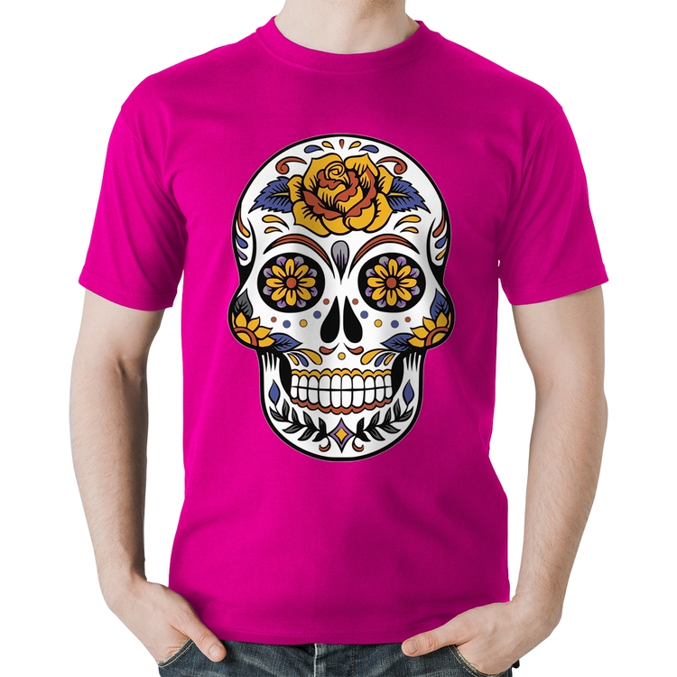 Camiseta Algodão Caveira Mexicana - Rosa