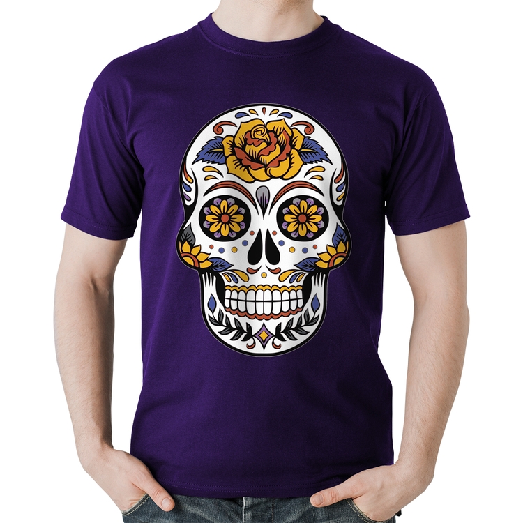 Camiseta Algodão Caveira Mexicana - Roxa