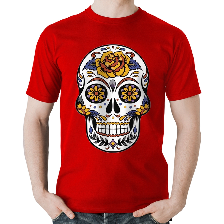 Camiseta Algodão Caveira Mexicana - Vermelha