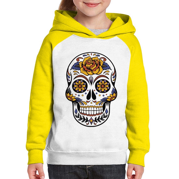 Moletom Infantil Caveira Mexicana - Branco/Amarelo