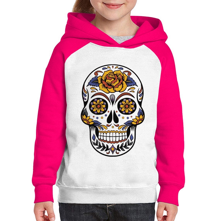 Moletom Infantil Caveira Mexicana - Branco/Rosa
