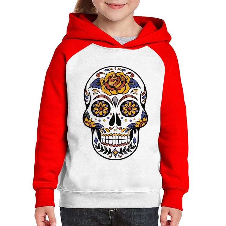 Moletom Infantil Caveira Mexicana - Branco/Vermelho