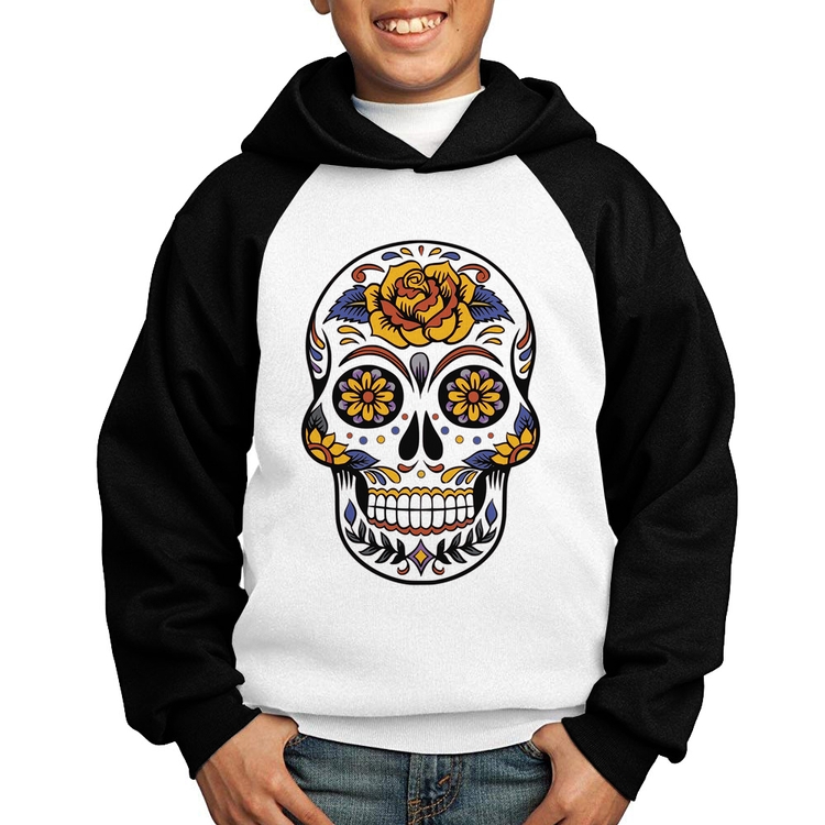 Moletom Infantil Caveira Mexicana - Branco/Preto