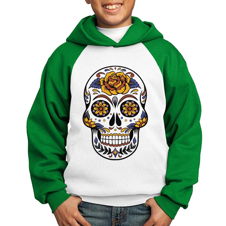 Moletom Infantil Caveira Mexicana - Branco/Verde