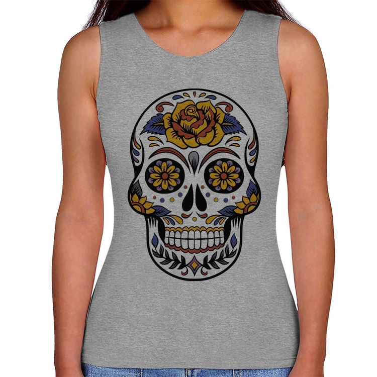 Regata Feminina Caveira Mexicana - Cinza