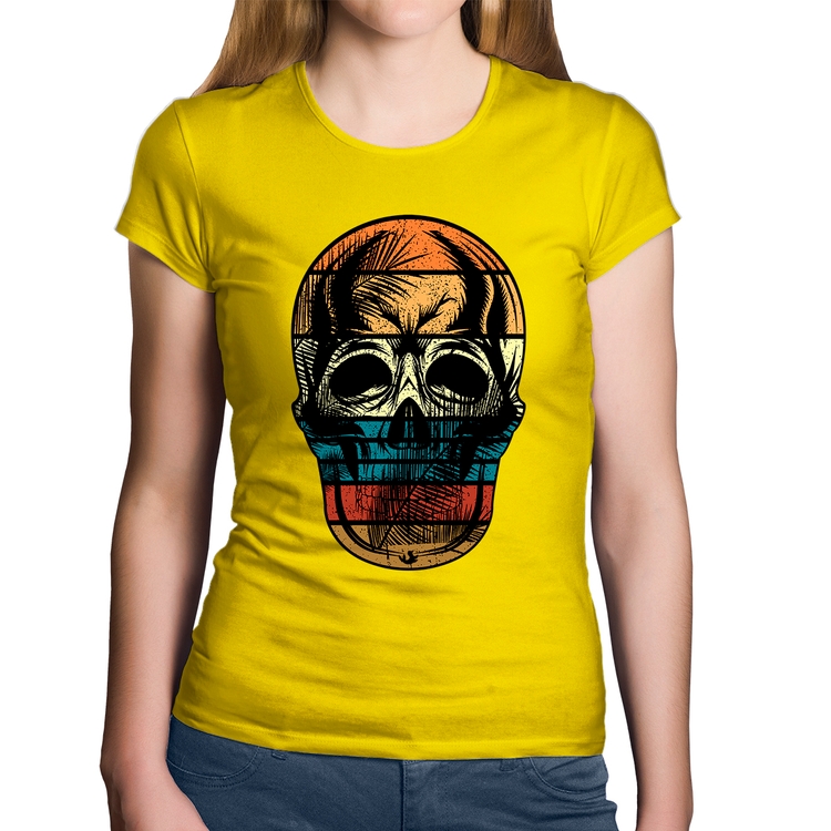 Baby Look Algodão Caveira Tropical - Amarela