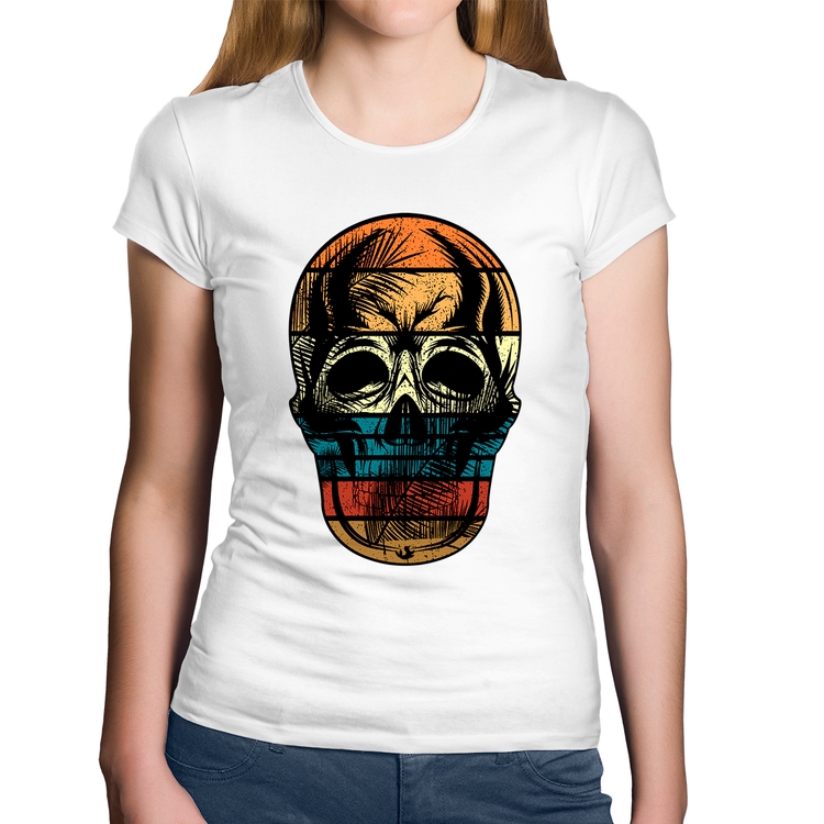 Baby Look Algodão Caveira Tropical - Branca