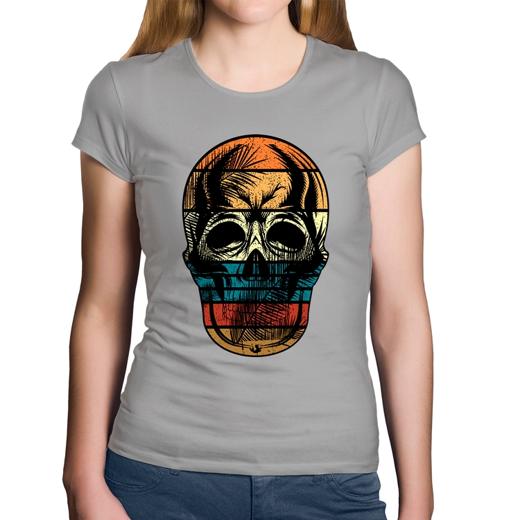 Baby Look Algodão Caveira Tropical - Cinza