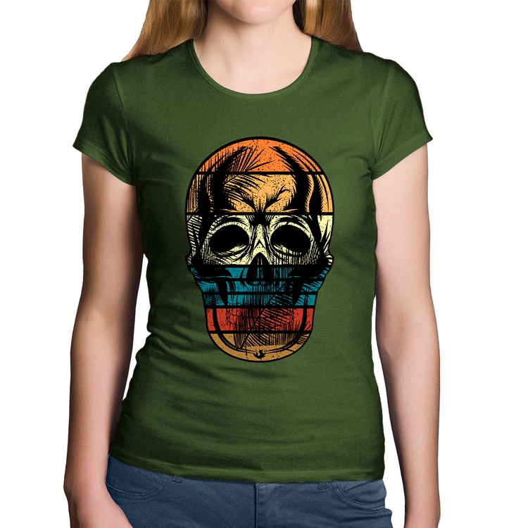 Baby Look Algodão Caveira Tropical - Musgo