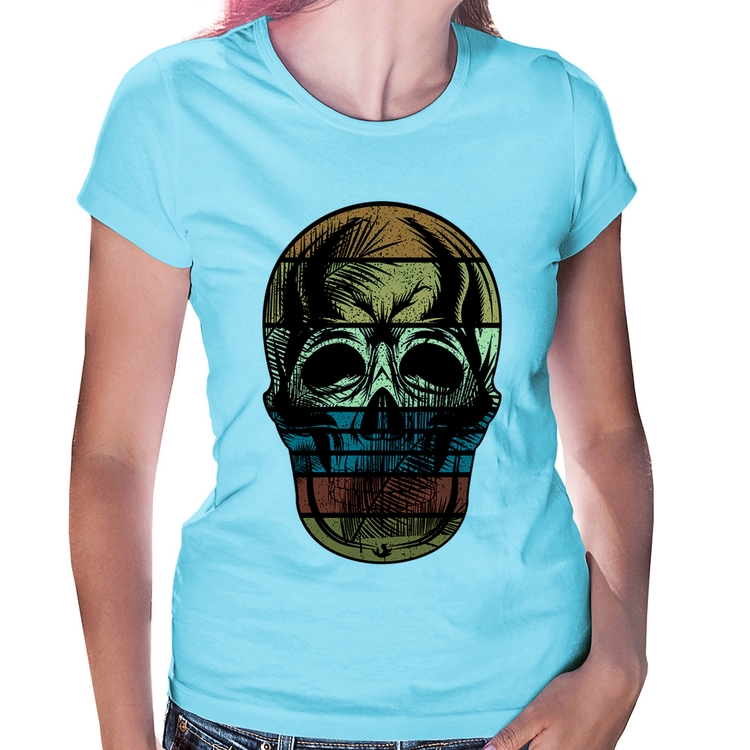 Baby Look Caveira Tropical - Azul Bebê