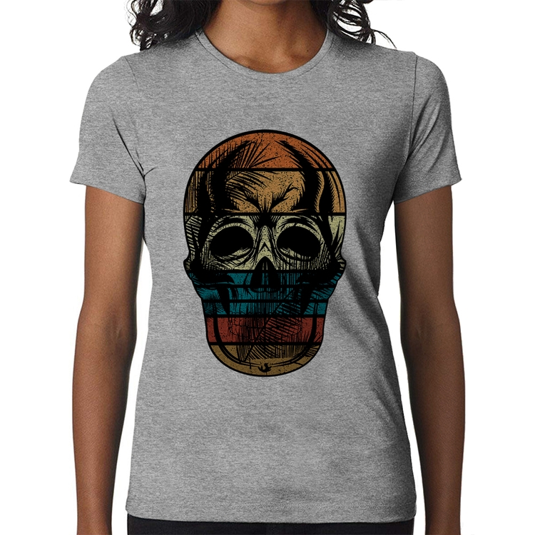 Baby Look Caveira Tropical - Cinza