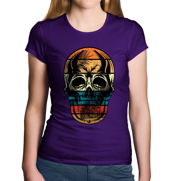 Baby Look Algodão Caveira Tropical - Roxa