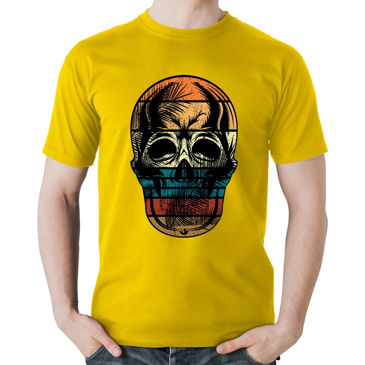 Camiseta Algodão Caveira Tropical - Amarela