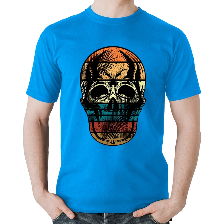 Camiseta Algodão Caveira Tropical - Azul